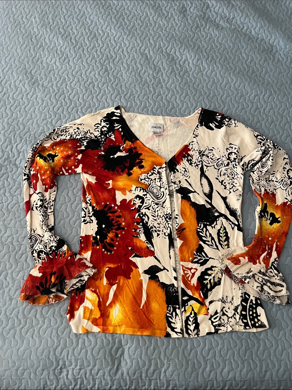 Chico's Orange, Red and Black Floral Blouse